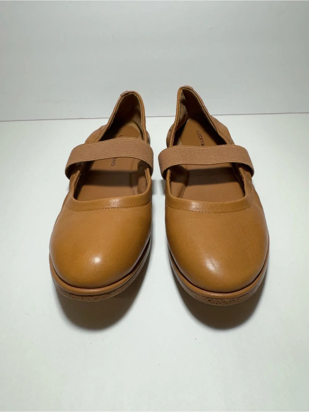 Lucky Brand Walnen Mary Jane Tan Leather Ballet Flats Elastic Strap Size 8.5